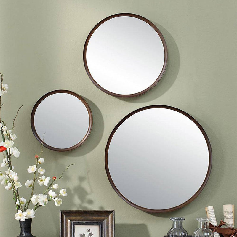 Miroir mural rond en bois (plusieurs tailles)
