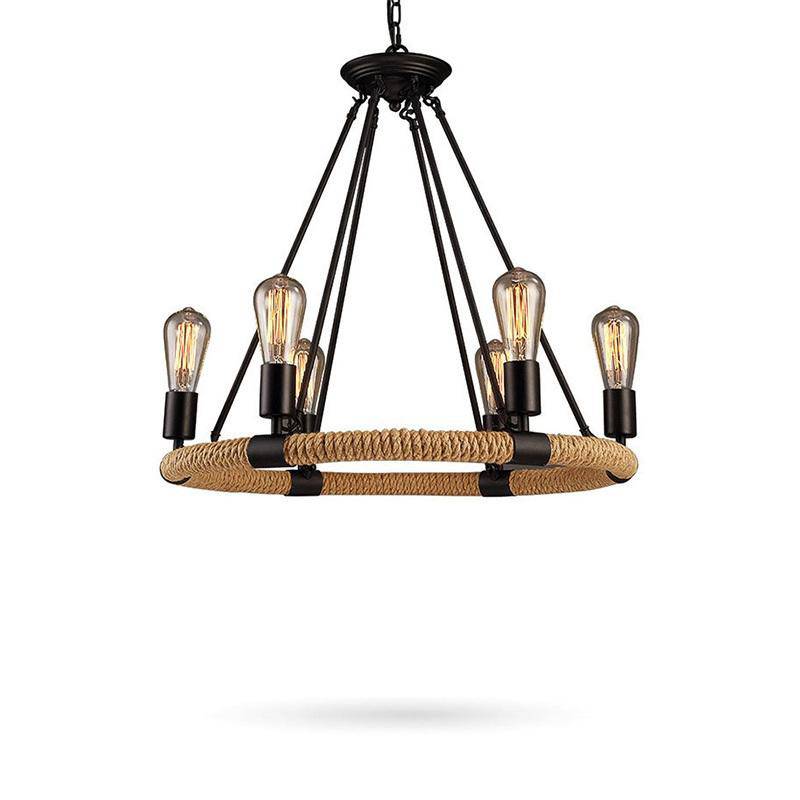 Lustre rustique avec corde et bras métaliques - vue 5 sur 5