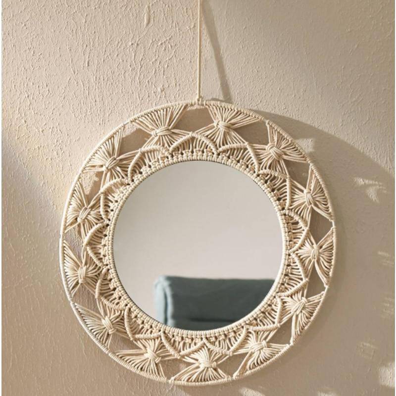 Miroir mural décoratif rond en tissu Macrame - vue 3 sur 8