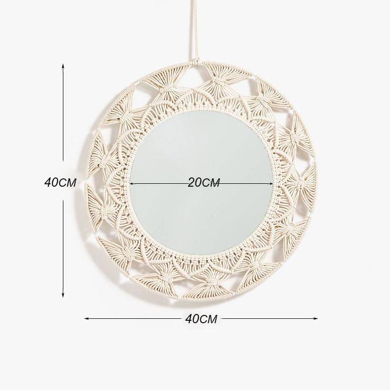 Miroir mural décoratif rond en tissu Macrame - vue 8 sur 8