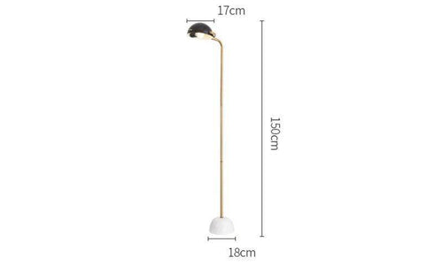 Lampadaire design doré avec abat-jour boule noire et base en marbre