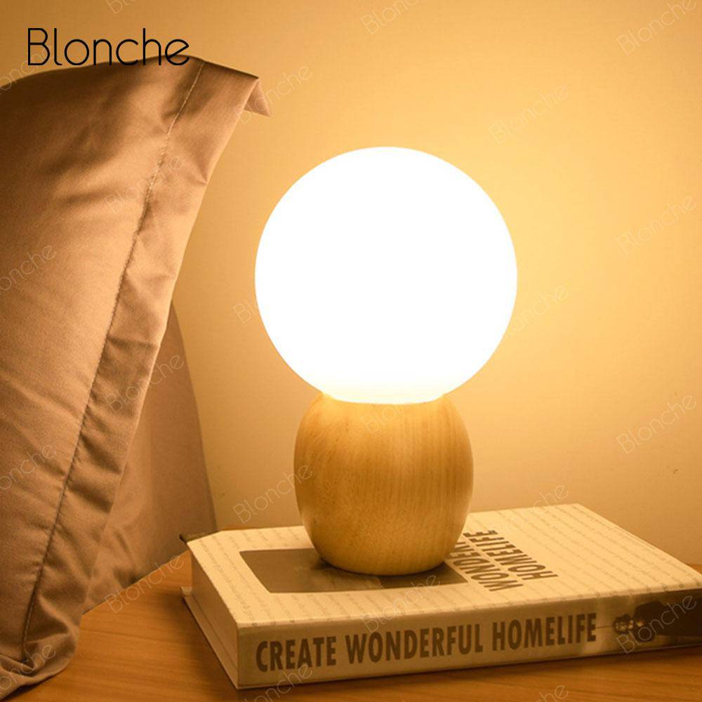 Lampe de chevet à LED boule en bois - vue 4 sur 6