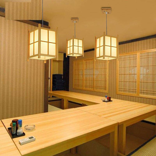 Rustikale LED-Pendelleuchte aus Holz im japanischen Laternenstil - vue 2 sur 3