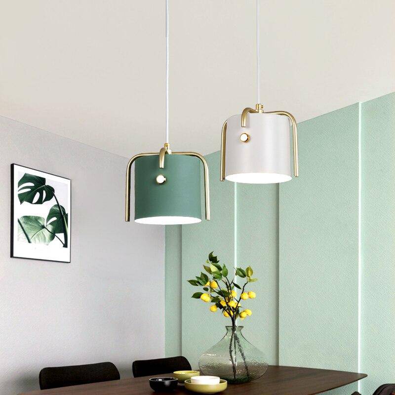 Suspension design à LED avec abat-jour cylindrique en métal coloré Nordic - vue 2 sur 8