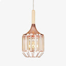 Retro LED-Pendelleuchte aus roségoldenem Metall und Kristallglas
