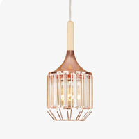 Retro LED-Pendelleuchte aus roségoldenem Metall und Kristallglas