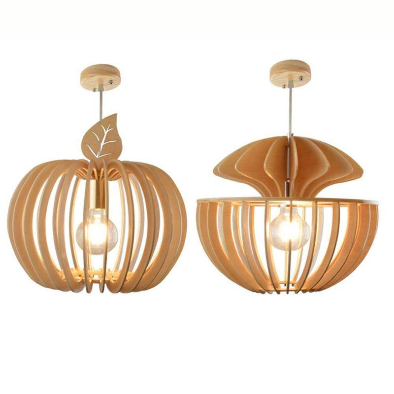 Suspension moderne LED ronde en bois style Ouovo