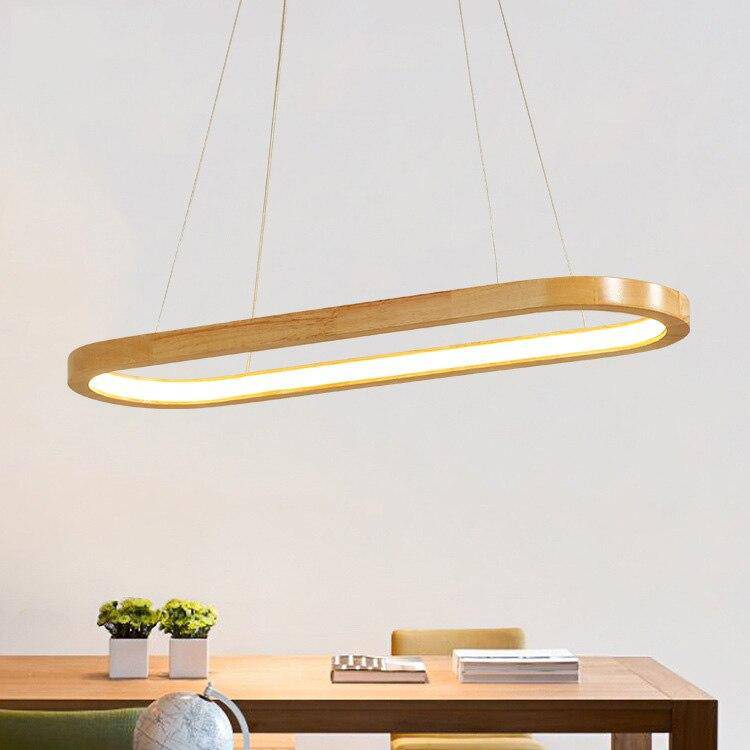 Lustre design LED avec anneaux en bois style Nordic - vue 3 sur 4