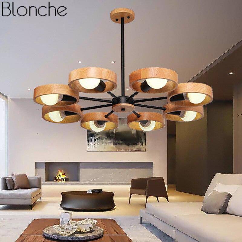 Lustre moderne à LED avec disque en bois style Japan - vue 3 sur 14