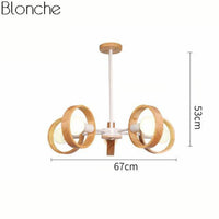 Moderner LED-Kronleuchter mit Holzscheibe im Japan-Stil
