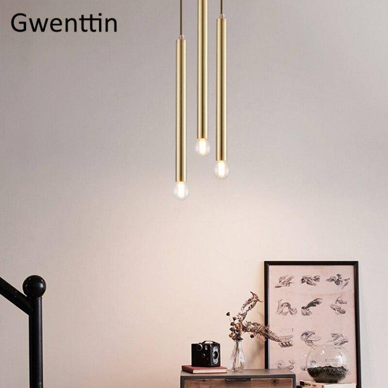 Suspension design cylindre doré à LED Simple