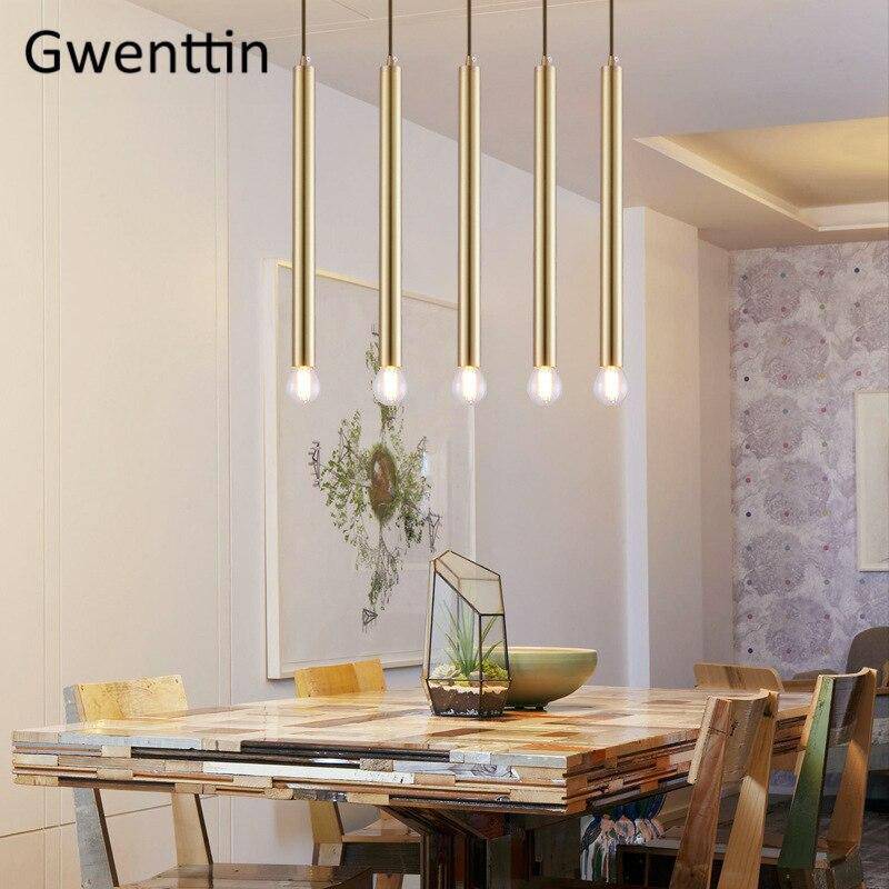 Suspension design cylindre doré à LED Simple - vue 3 sur 7