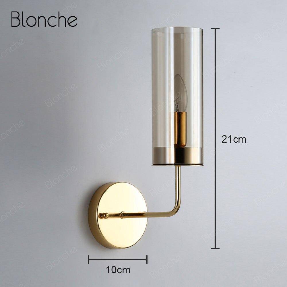 Applique murale design cylindrique en verre et base dorée - vue 9 sur 9