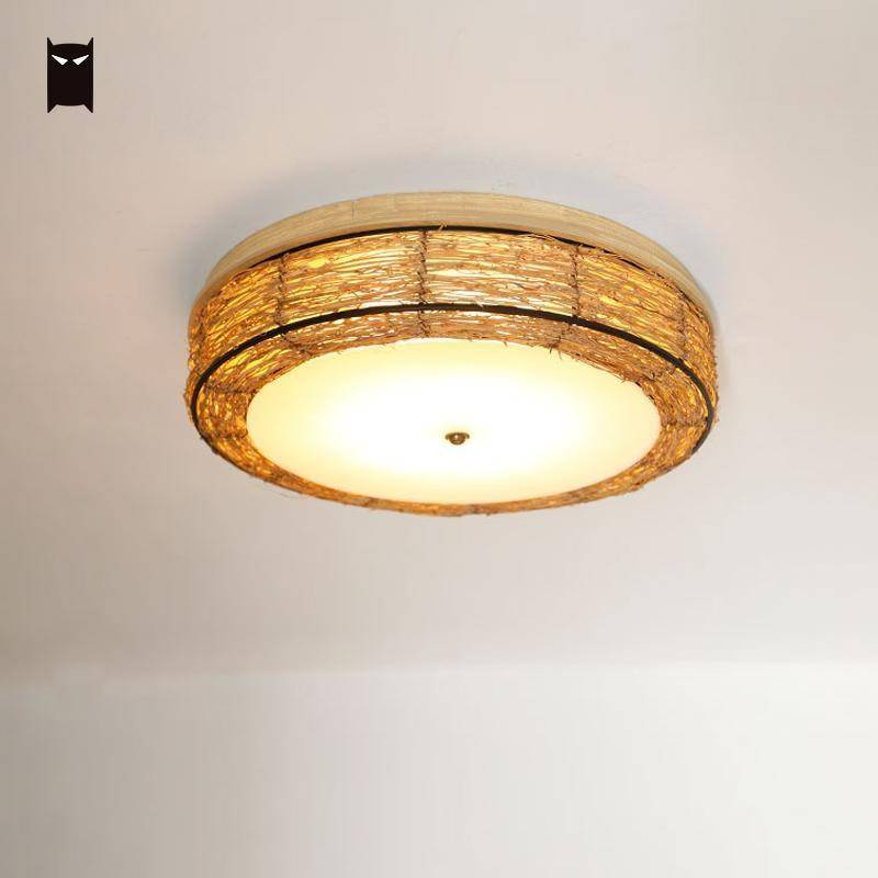 Plafonnier LED rond en osier Rattan - vue 3 sur 6