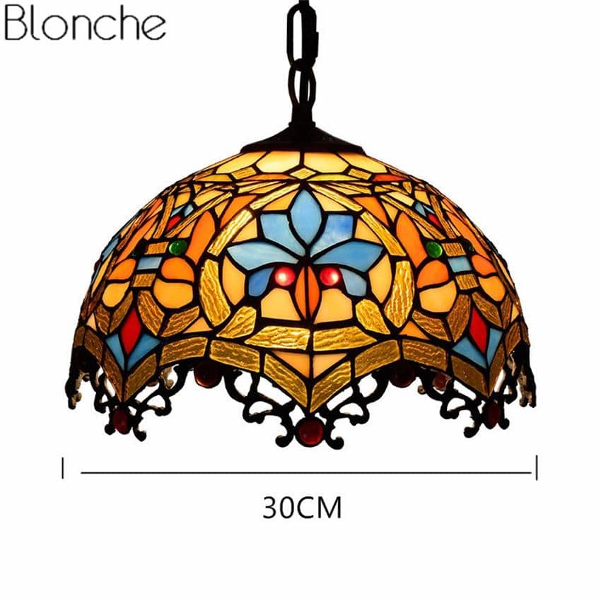 Suspension tiffany vitrail coloré Mediteraneen - vue 5 sur 9