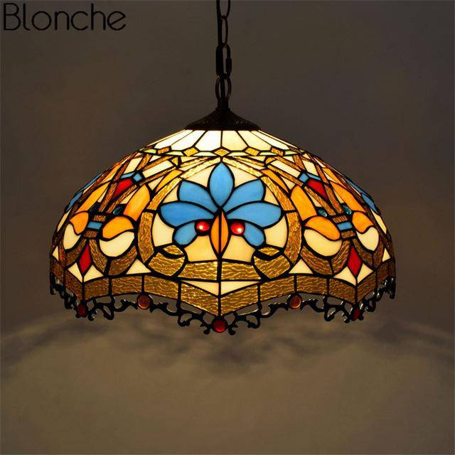 Suspension tiffany vitrail coloré Mediteraneen - vue 4 sur 9
