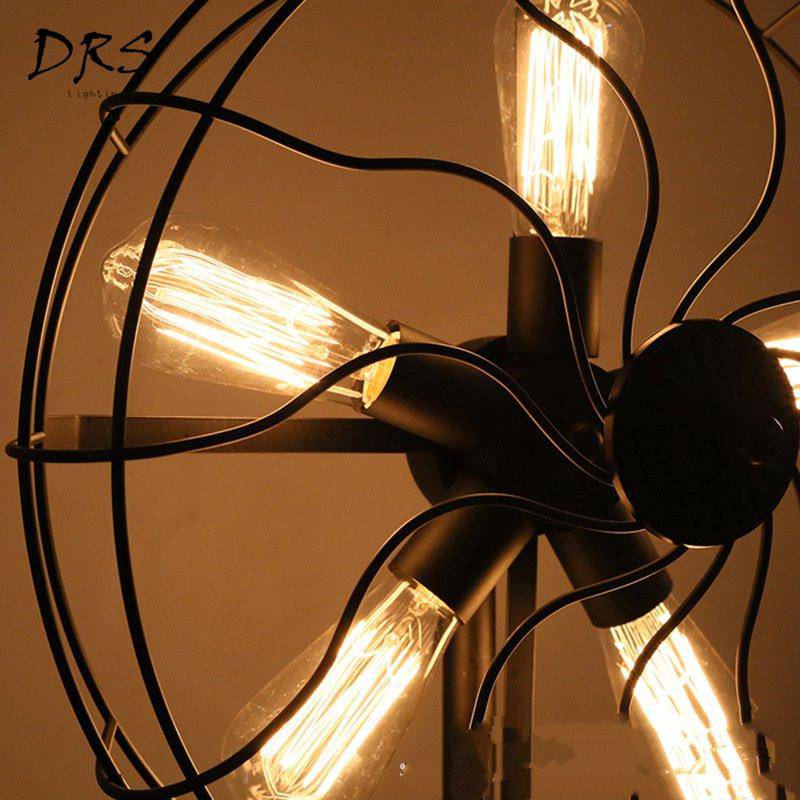 Lampadaire tripode style industriel avec 5 lampes dans cage - vue 6 sur 6