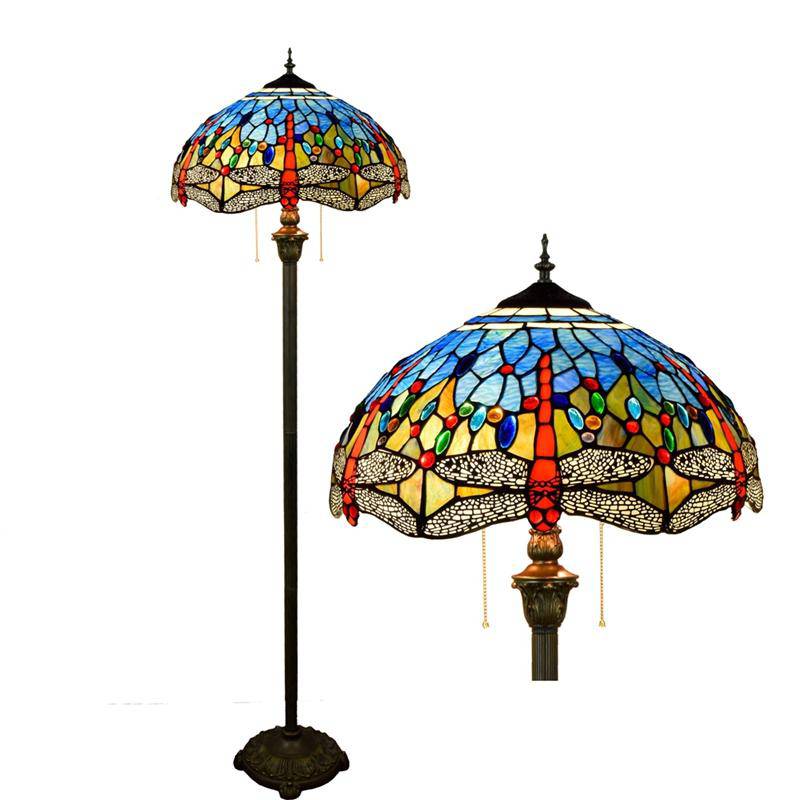 Lampadaire tiffany avec abat-jour en verre vitrail multicolore
