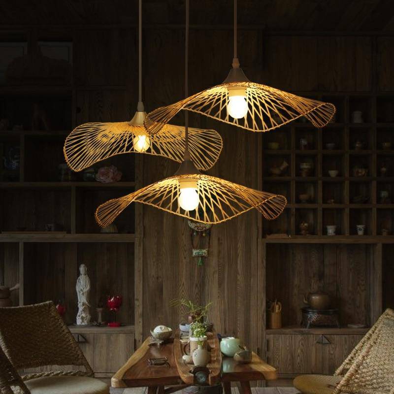 Lustre design en bambou style japonais Saucer - vue 3 sur 7
