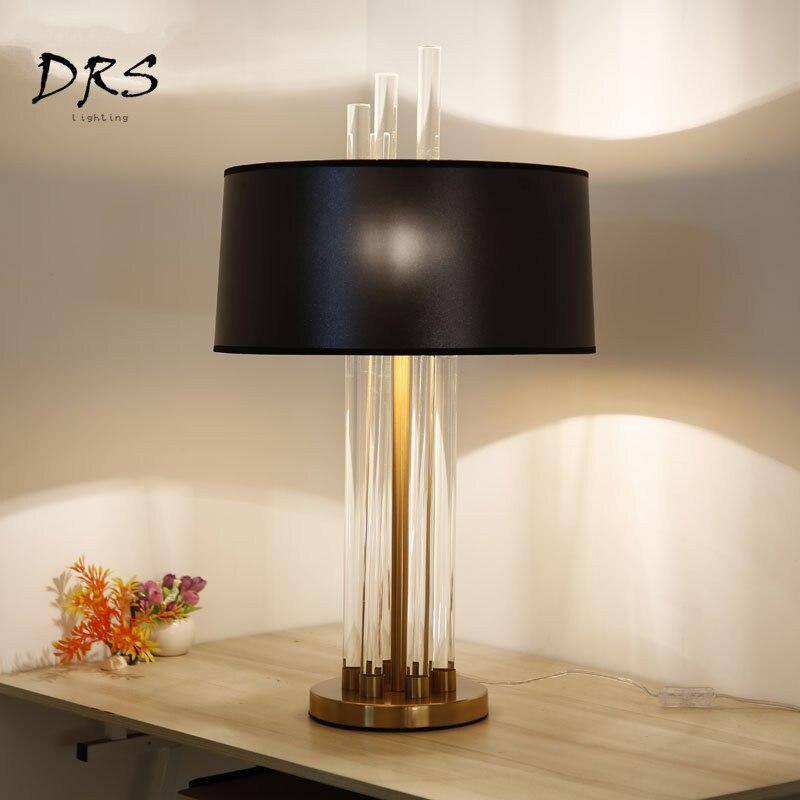 Lampe de chevet dorée en verre et abat-jour noir Designer - vue 5 sur 6
