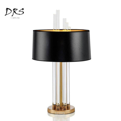 Lampe de chevet dorée en verre et abat-jour noir Designer - vue 6 sur 6