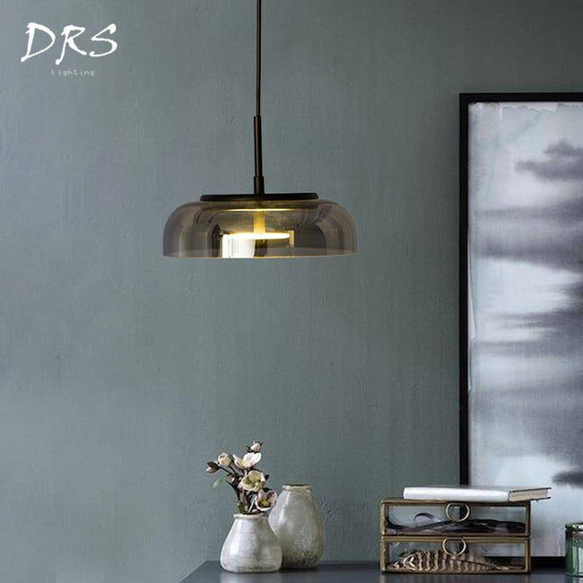 Suspension design à LED en verre arrondi Steel