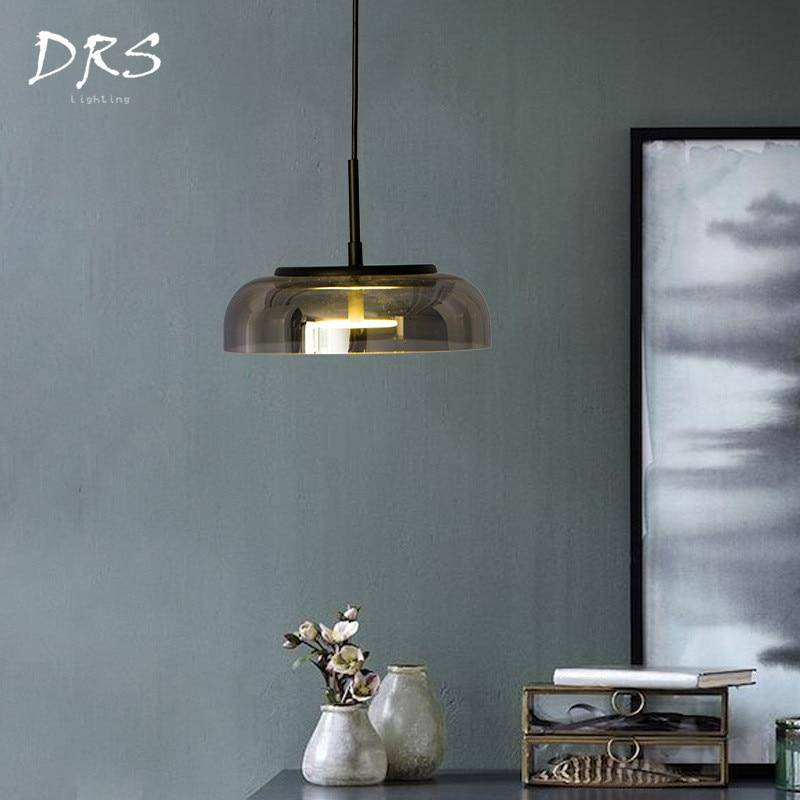 Suspension design à LED en verre arrondi Steel - vue 3 sur 7