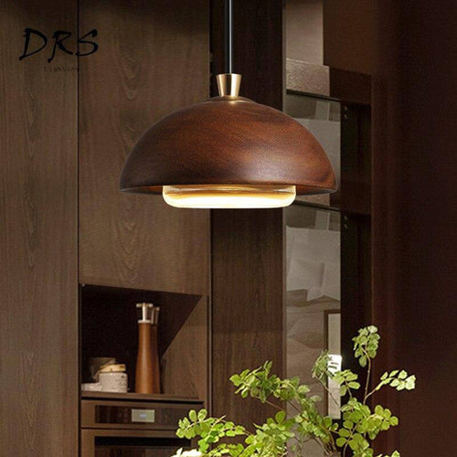 Suspension design en bois demi boule à LED