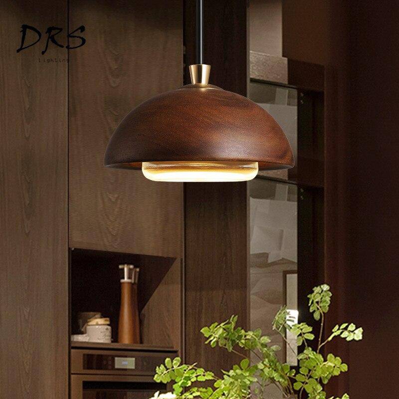 Suspension design en bois demi boule à LED - vue 6 sur 6