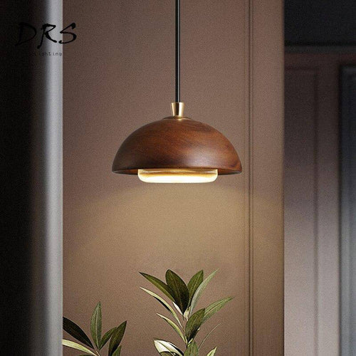 Suspension design en bois demi boule à LED