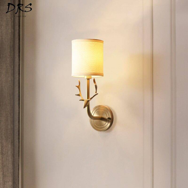 Applique murale avec cornes de cerf et abat-jour en tissu - vue 4 sur 4