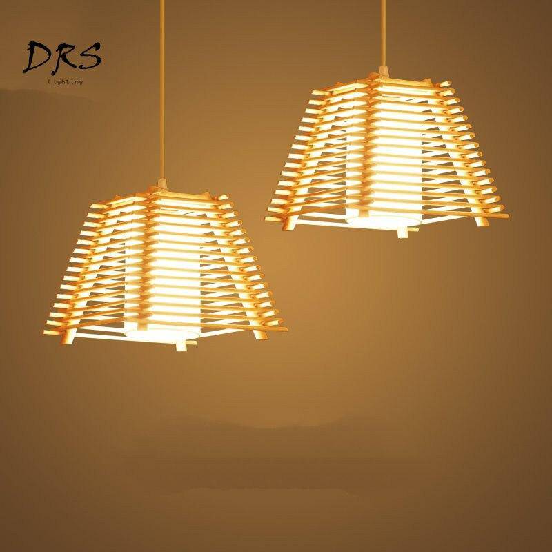 Suspension LED cage conique en bois - vue 3 sur 10