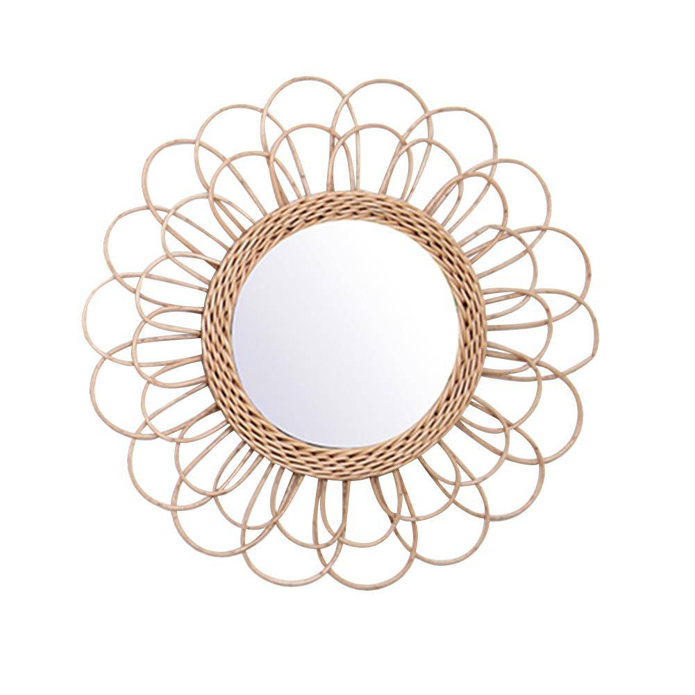 Miroir mural décoratif rond à pétale de fleur en rotin - vue 7 sur 7