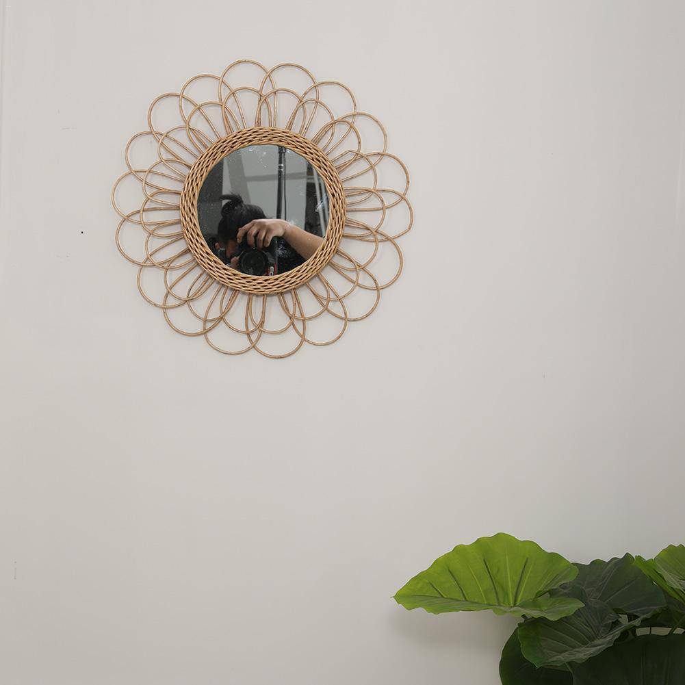 Miroir mural décoratif rond à pétale de fleur en rotin - vue 5 sur 7
