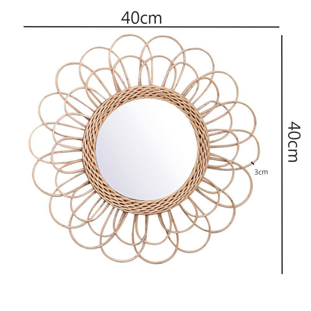 Miroir mural décoratif rond à pétale de fleur en rotin - vue 6 sur 7