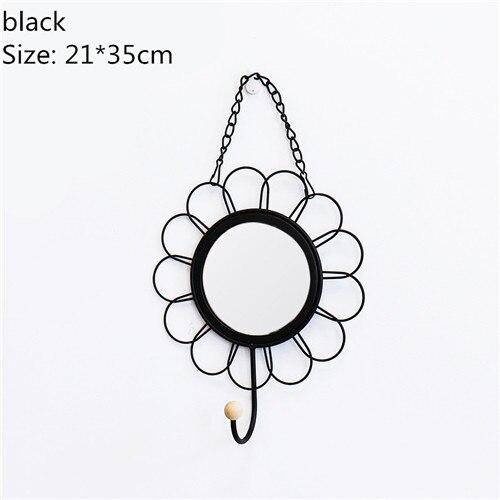 Miroir mural décoratif suspendu rond fleur noir Nordic