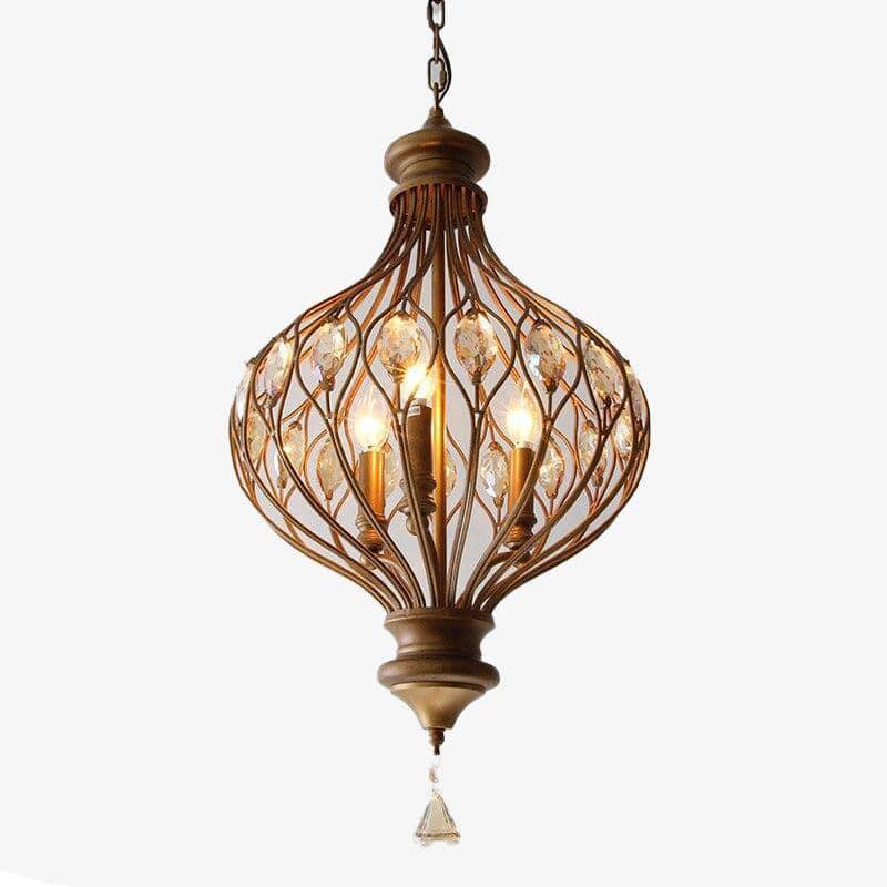 Suspension rétro LED en verre cristal et cuivre vintage