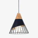 Suspension conique cage en métal et support en bois