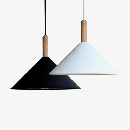 Suspension design cône en aluminium et support en bois