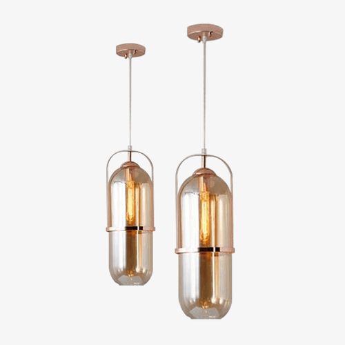 Suspension design en verre et métal rose gold Loft