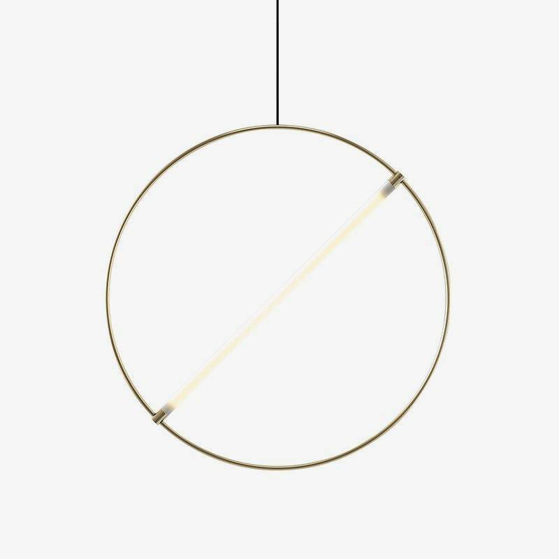 Suspension design LED avec cercle doré et tube lumineux Creative