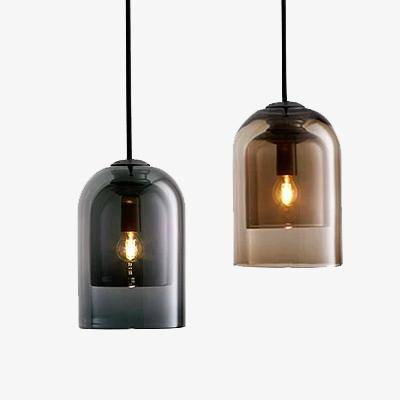 Suspension design tube arrondi en verre fumé - vue 2 sur 9