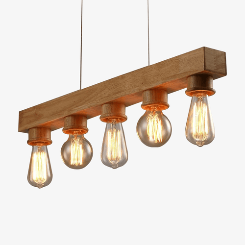 Suspension en bois avec différentes ampoules style Industriel