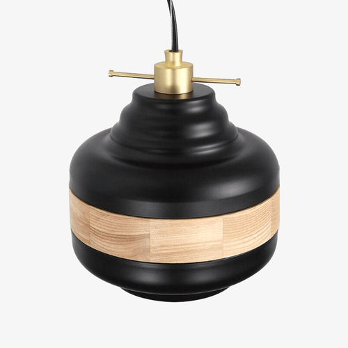 Suspension moderne LED noire et bandeau bois Country