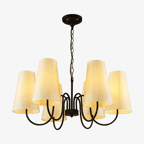 Suspension rétro LED en métal avec plusieurs abats-jours en tissu