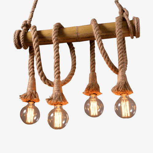 Suspension rustique LED avec support en bambou et cordage Decor