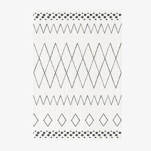Tapis rectangle berbères blanc à motifs noirs Sala A
