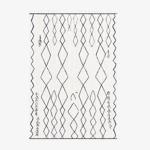 Tapis rectangle berbères blanc à motifs noirs Sala B