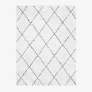 Tapis shaggy rectangle blanc à quadrillage noirs